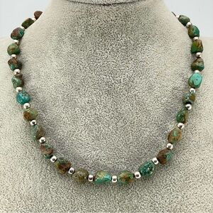 Handcrafted Natural Turquoise Nugget and Sterling Silver Bead Necklace